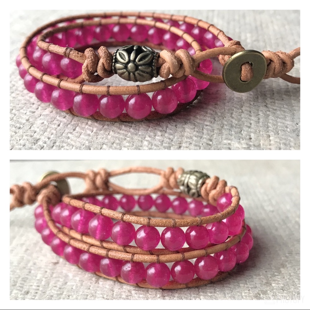Matte gold and magenta wrap bracelet